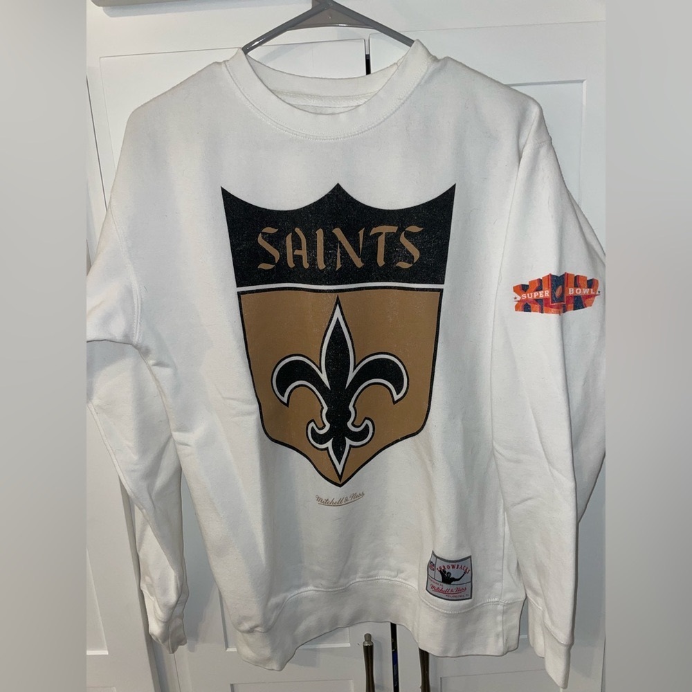 New Orleans Saints Mitchell & Ness White Crewneck SB Edition